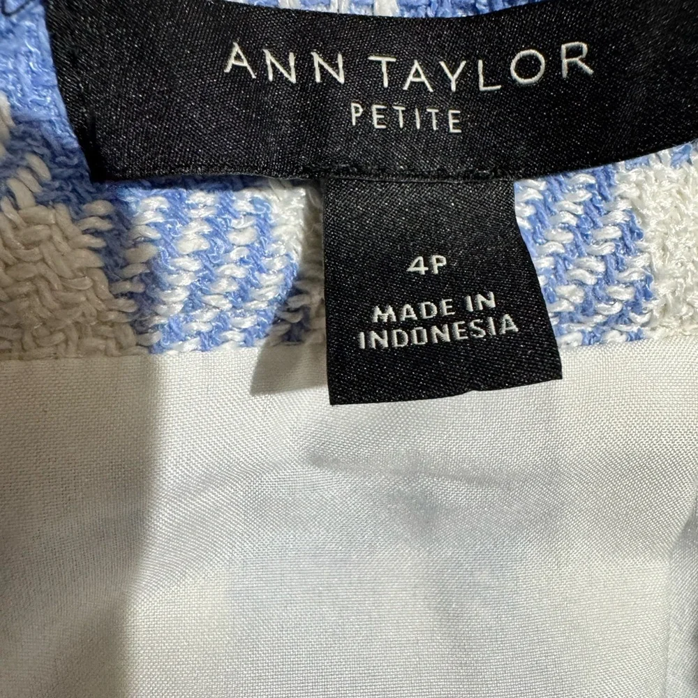 Ann Taylor Gingham Mini Skirt Blue White belted pencil skirt 4 Petite
